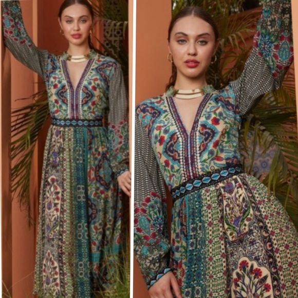 Anthropologie x Bhanuni by Jyoti Ronika Patterned Maxi Dress Multicolor Size M - Picture 7 of 16
